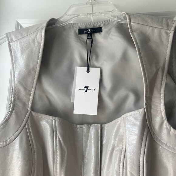 NWT 7 For All Mankind Vegan Leather Corset Vest Wide Leg Pant Set Beige Gray, L - Picture 4 of 10